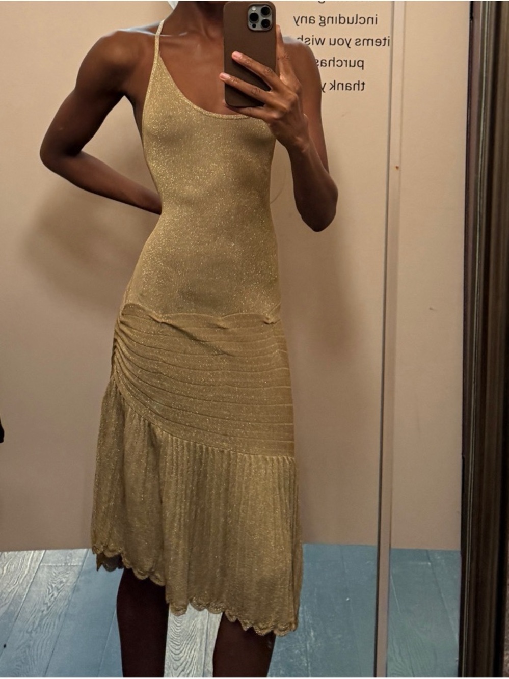 vintage Gold BCBGMaxAzria Metallic Gold Slip Midi Dress